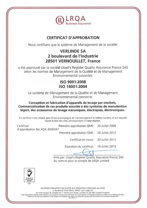 VERLINDE SA consigue el certificado ISO 14001 – 2004
